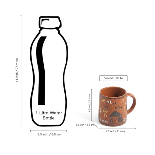 Image 6 of ExclusiveLane Warli Village Tales Ceramic Coffee Mugs Set of 2 with Tray 300 ml