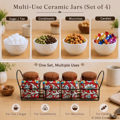 Image 3 of ExclusiveLane Mughal Cuboidal Airtight Ceramic Jars for Kitchen Storage (Set of 4, 240 ml)