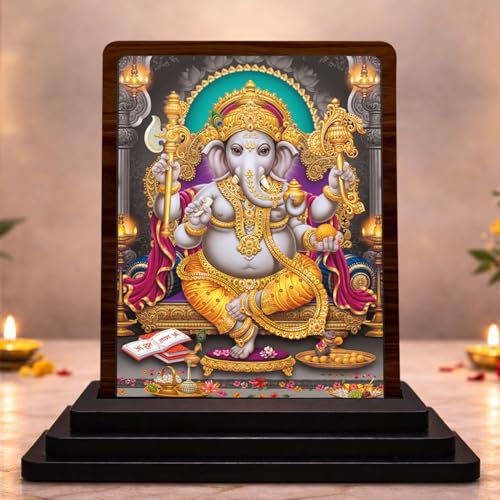 Image 1 of Default Title for the product Lord Ganesha Wooden Idol for Pooja Room 4x5 Inch HD Printed Divine Grace Decor