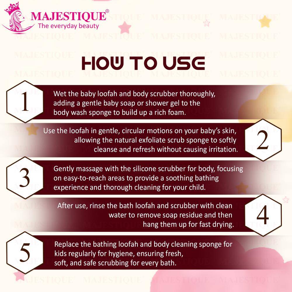 Image 2 of Majestique Loofah And Body Scrubber Combo For Babies And Kids, Soft Silicone Brush - 2Pc/Multicolour