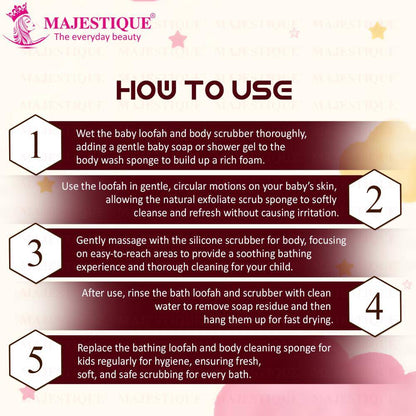 Image 2 of Majestique Loofah And Body Scrubber Combo For Babies And Kids, Soft Silicone Brush - 2Pc/Multicolour