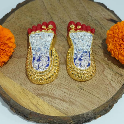 Image 2 of 3 Inch Gold Silver Plated Red for the product Gold Art India Shri Laxmi Charan Paduka