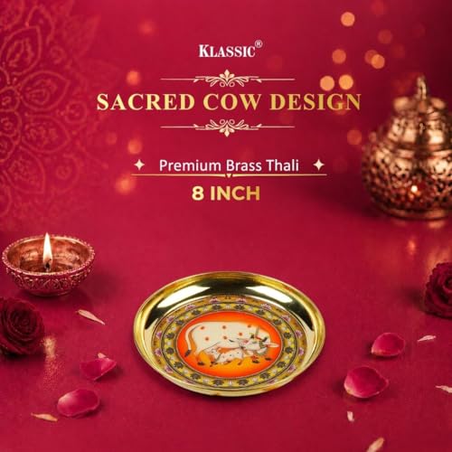 Image 4 of Klassic 8 Inch Handcrafted Brass Thali/Aarti Plate, Medium(Pack Of 1, Golden)