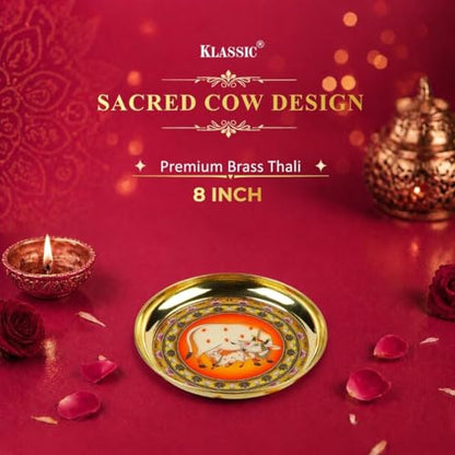 Image 4 of Klassic 8 Inch Handcrafted Brass Thali/Aarti Plate, Medium(Pack Of 1, Golden)