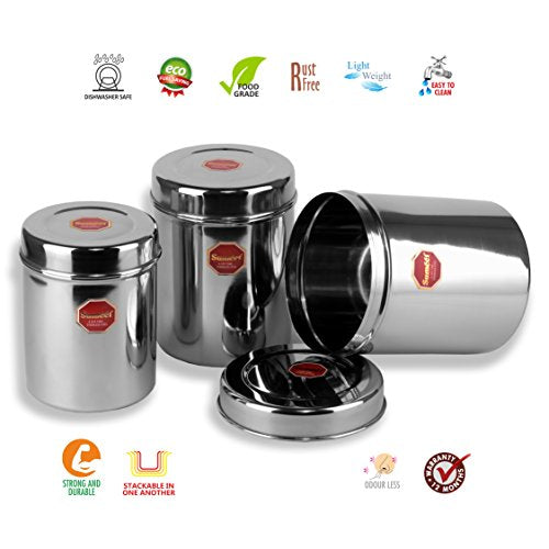 Image 4 of Sumeet Stainless Steel Vertical CanistersUbha DabbaStorage Containers Set of 3Pcs (No. 12 To No. 14) (1.6 Ltr; 2.2Ltr; 2.9Ltr), Silver
