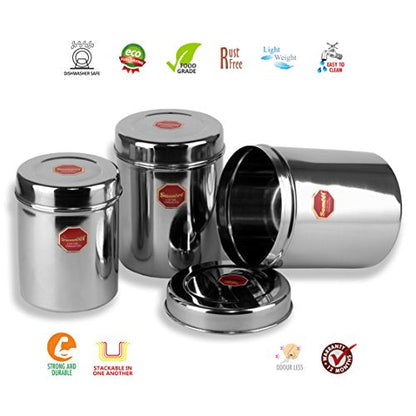 Image 4 of Sumeet Stainless Steel Vertical CanistersUbha DabbaStorage Containers Set of 3Pcs (No. 12 To No. 14) (1.6 Ltr; 2.2Ltr; 2.9Ltr), Silver