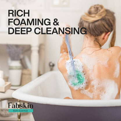 Image 4 of Fabskin Bath Brush Loofah For Men & Women With Long Plastic Handle Green & White