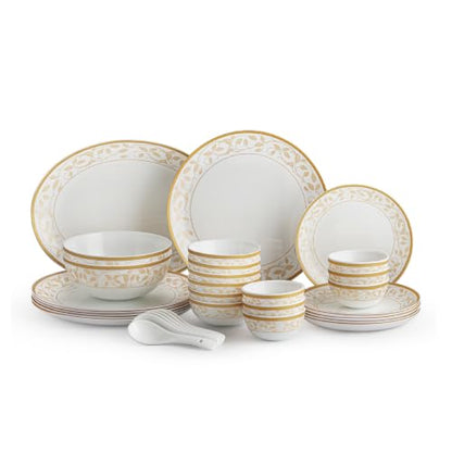 Image 1 of Default Title for the product CELLO Amber Gold Divine Series Opalware Dinner Set of 33 Pieces for Family of 6