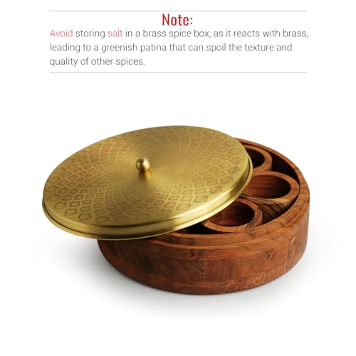 Image 4 of ExclusiveLane Mughal Brass & Wooden Spice Box with Spoon 7 Containers 48 gram