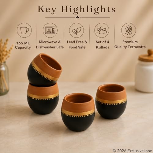 Image 5 of ExclusiveLane Hand-Painted 'Terra-Sips' Kullads in Earthen Terracotta (Set of 4) - 165 Ml