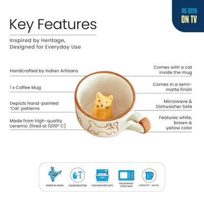 Image 4 of ExclusiveLane Cute Cat Surprise 3D Animal Ceramic Coffee Mug 240 ml