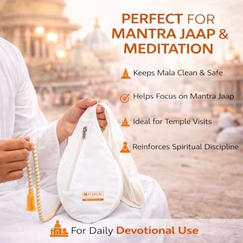 Image 5 of Original Pure Cotton Gomukhi Japa Bag with Sakshi Mala Counter & Zip Pocket | Chanting Bag for Daily Mantra Jaap (White)