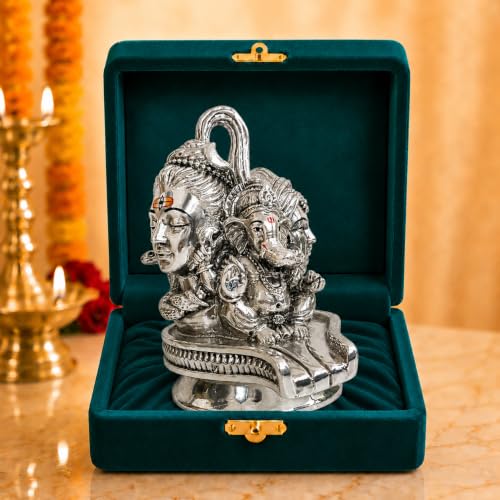 Image 1 of Default Title for the product Dev Aastha 999 Silver Plated Shivling shiv parivar murti for home puja room - 5.5 Inch