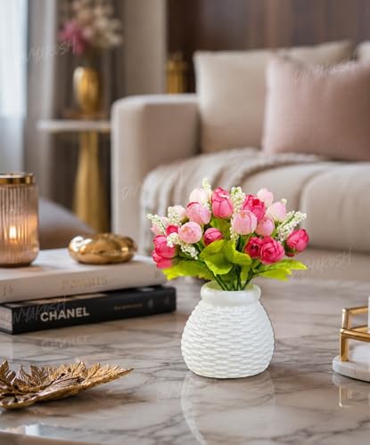 Image 7 of Divyakosh Artificial Flower Peony Bunch with Plastic Vase for Home Decor, Small Pink Peonies Flower Arrangement with Vase, Flower Vase, Home Decoration Items for Living Room, Aesthetic Home Decor