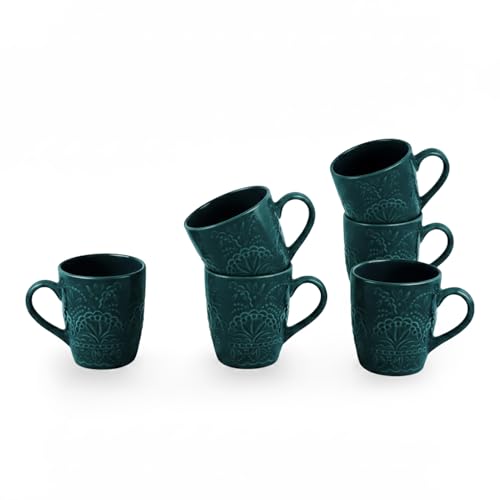 Image 2 of ExclusiveLane Teal Forest Ceramic Coffee Mugs Set of 6 180 ml