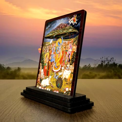 Image 3 of Krishna Leela Sacred Portrait Wooden Idol 4x5 Inch HD Printed Table Decor for Home Temple