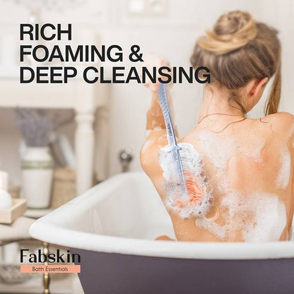 Image 4 of Fabskin Loofah Duo Pack- Bath Brush With Long Handle & Round Loofah- For Men & Women- Peach & White