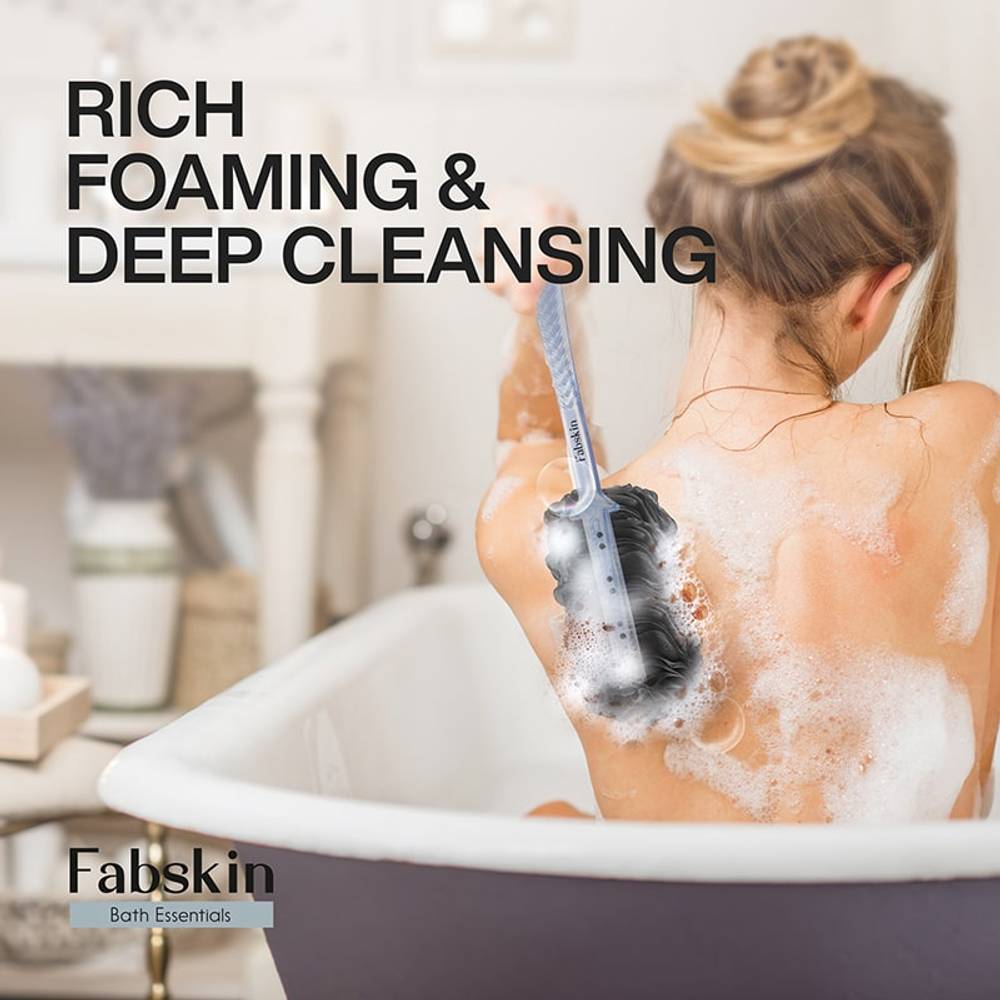 Image 4 of Fabskin Bath Brush Loofah For Men & Women With Long Plastic Handle Black