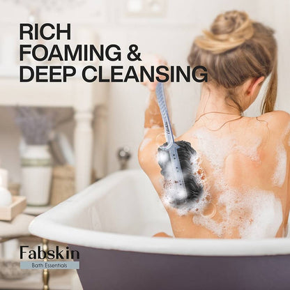 Image 4 of Fabskin Bath Brush Loofah For Men & Women With Long Plastic Handle Black