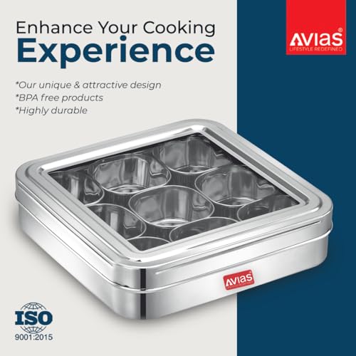Image 7 of AVIAS 9-in-1 Stainless Steel Masala/Spice Box