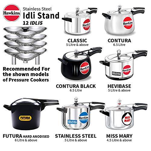 Image 5 of Hawkins Stainless Steel Idli Stand - 12 Idlis, (For 5 Litre and bigger Pressure Cooker), Silver (SSID5)