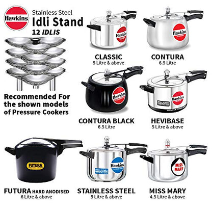 Image 5 of Hawkins Stainless Steel Idli Stand - 12 Idlis, (For 5 Litre and bigger Pressure Cooker), Silver (SSID5)