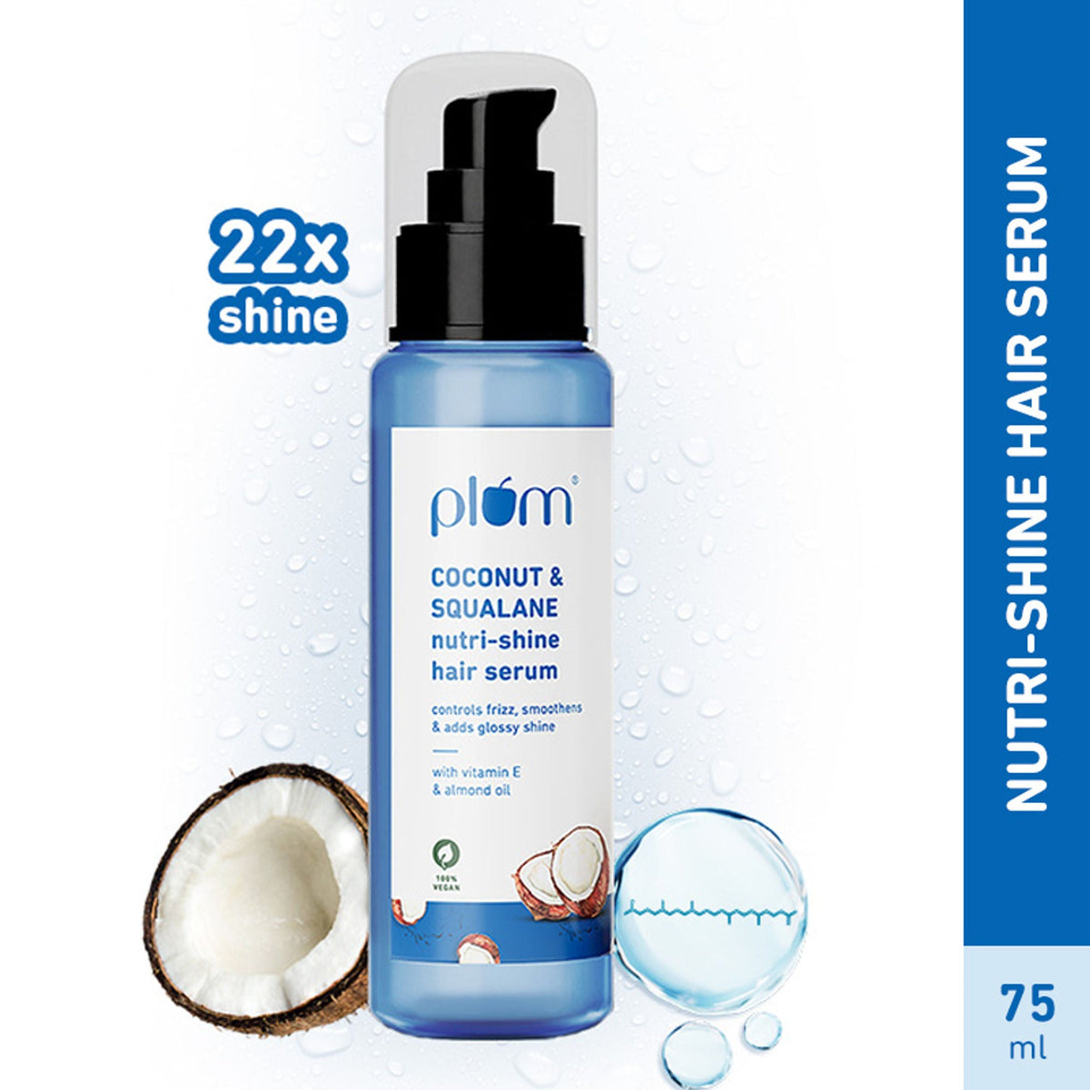 Image 1 of 75 ml / Pack of 1 for the product Plum Coconut & Squalane Nutri-Shine Hair Serum For Smooth- Shiny Hair