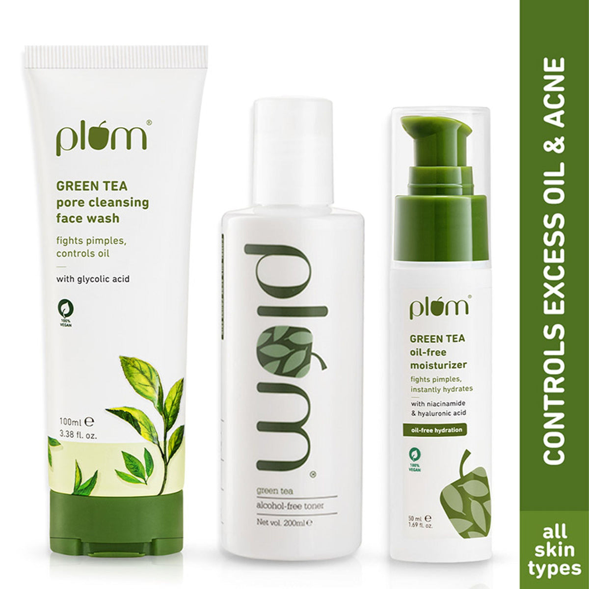 Image 1 of combo / Pack of 1 for the product Plum Green Tea Face Wash, Toner & Moisturizer Kit for Acne-Free Skin & Oil-Free Hydration