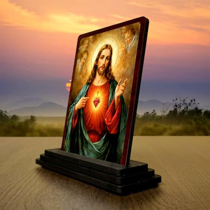 Image 3 of HD Printed Jesus Christ Wooden Idol 4x5 Inch Festive Worship Spiritual Showpiece