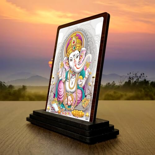 Image 3 of HD Printed Lord Ganesha Wooden Idol 4x5 Inch Festive Worship Spiritual Showpiece