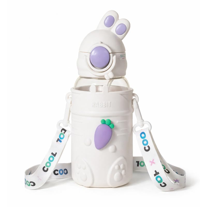 Image 4 of Aarvi Decor Studio Swiggle Rabbit 680ml BPA-Free Water Bottle with Straw & Carry Strap