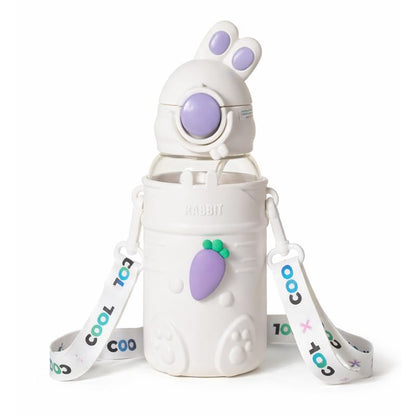Image 4 of Aarvi Decor Studio Swiggle Rabbit 680ml BPA-Free Water Bottle with Straw & Carry Strap