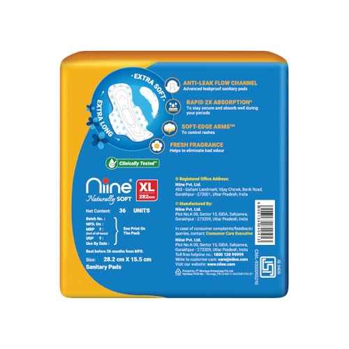 Image 5 of Niine Naturally Soft XL Sanitary Pads for Women | 282mm Long | Cottony Soft Top Cover | Anti Leak Lock Channel| 2X Absorbent| for Heavy Flow| 36 Pads