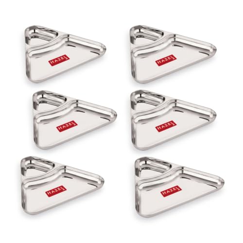 Image 6 of HAZEL Triangle Snack Plate Stainless Steel 2 in 1 Section Plate Set of 6