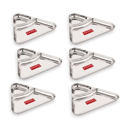 Image 6 of HAZEL Triangle Snack Plate Stainless Steel 2 in 1 Section Plate Set of 6