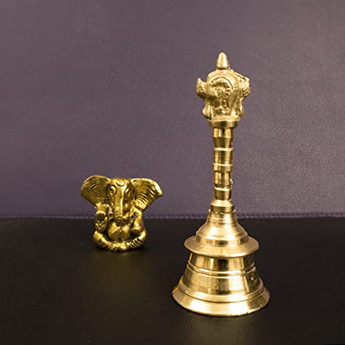 Image 6 of Spillbox Traditional Brass Pooja Bell/Ghanti For Pooja/Worship - 4" Inch Shankchakra
