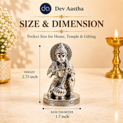 Image 2 of Dev Aastha Silver Plated Hanuman Idol for Car Dashboard and Home Decor – 2.75 Inch