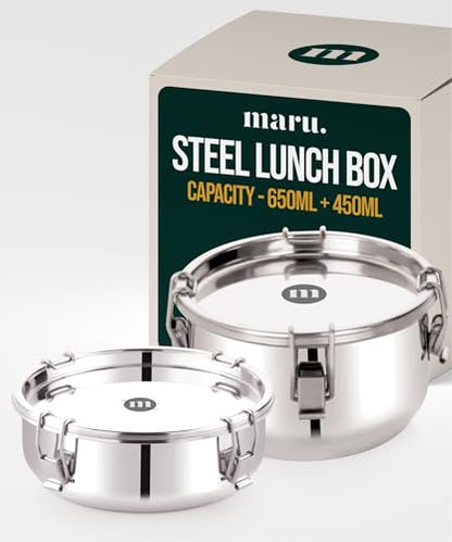 Image 8 of 450ml + 650ml for the product MARU Steel Leakproof Tiffin/Lunch Box