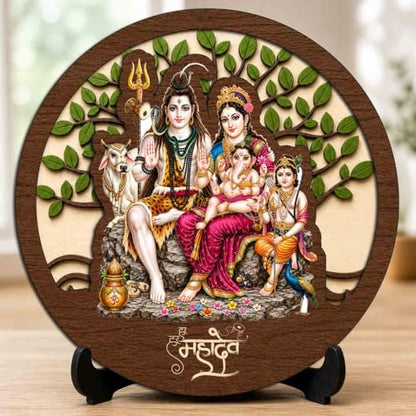 Image 1 of Default Title for the product Shiv Parivar Premium Wooden God Idol for Indoor Temple, Living Room Shelf, Work Desk & Puja Decor - 5x5 Inch