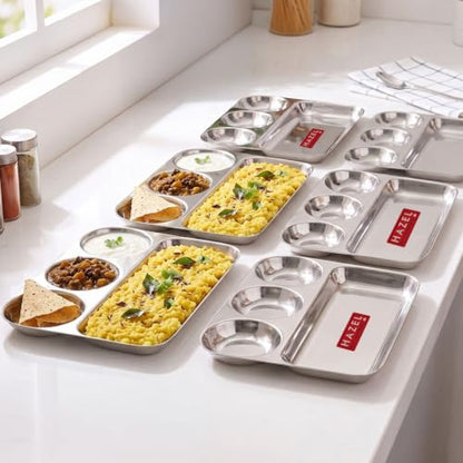 Image 1 of Default Title for the product HAZEL Stainless Steel 4 in 1 Section Plate Meal Tray Set of 6 for Office