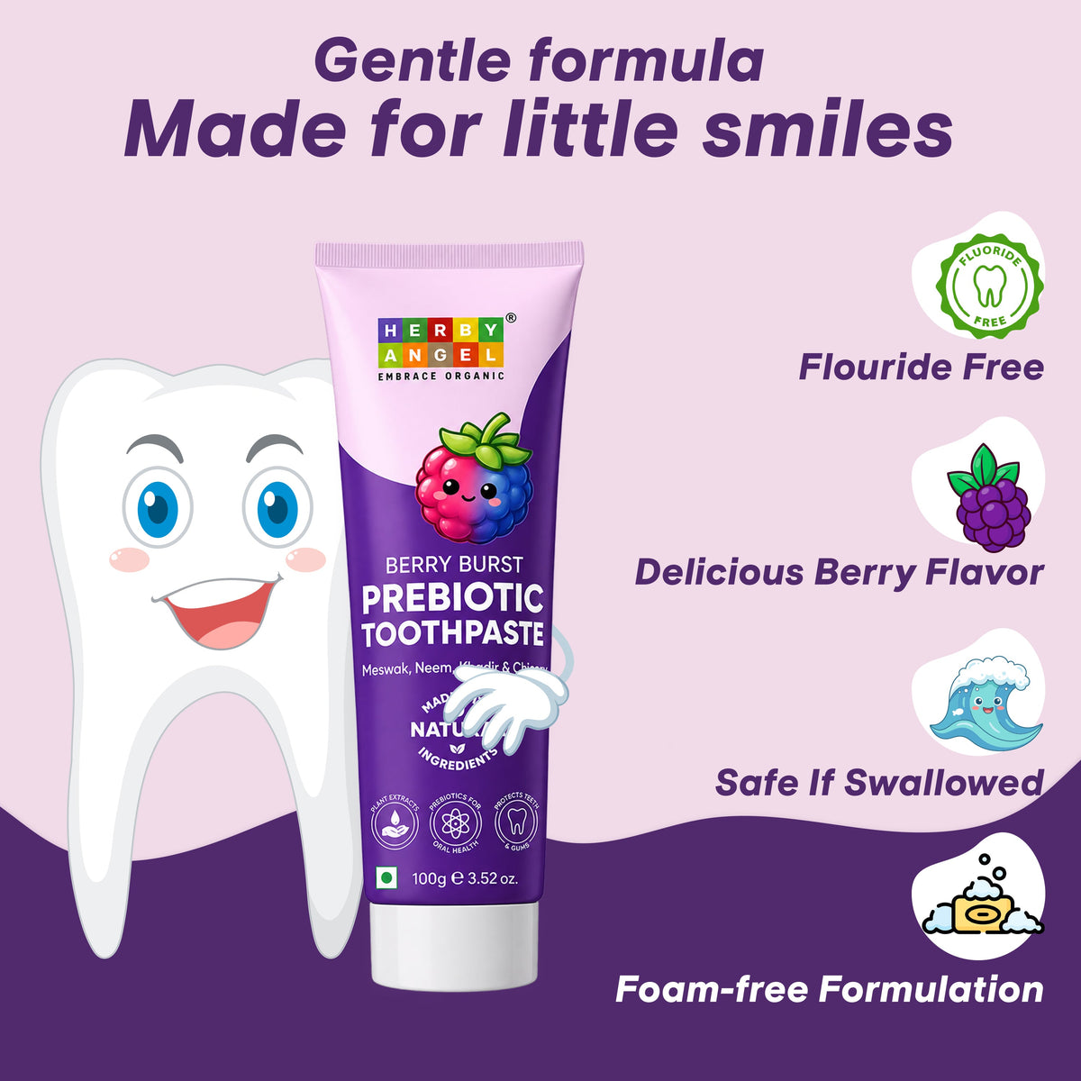 Image 4 of Herby Angel Berry Burst Prebiotic Toothpaste for Kids