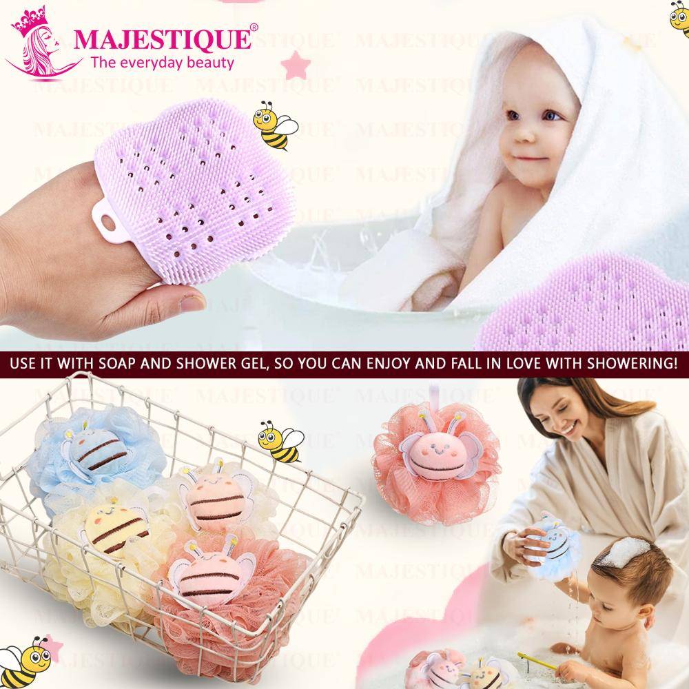 Image 3 of Majestique Loofah And Body Scrubber Combo For Babies And Kids, Soft Silicone Brush - 2Pc/Multicolour