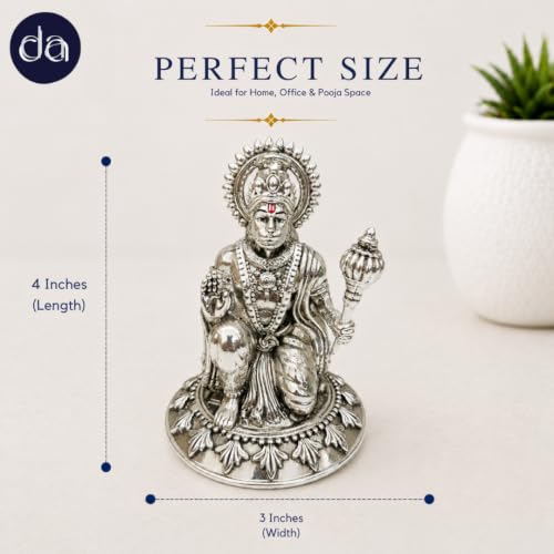 Image 2 of Dev Aastha Silver Plated Hanuman Ji Idol for Car Dashboard & Home Temple - 4 Inch