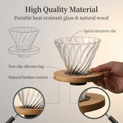 Image 5 of Supvox Pour Over Coffee Dripper for 1-2 Cups Bamboo Base Borosilicate Glass