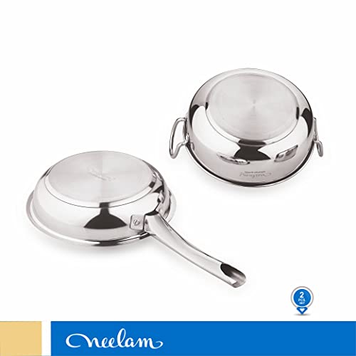 Image 3 of neelam Stainless Steel Induction Bottom Large Fry Pan & Kadai Combo