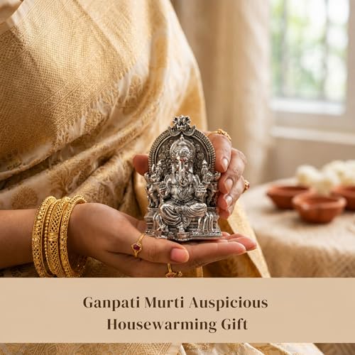 Image 5 of Dev Aastha Silver Plated Throne Ganesh Idol - 3.7 Inch