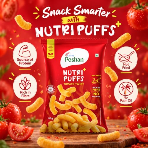 Image 4 of Acme Poshan Nutri+ Protein Puffs Tomato Twist 50g