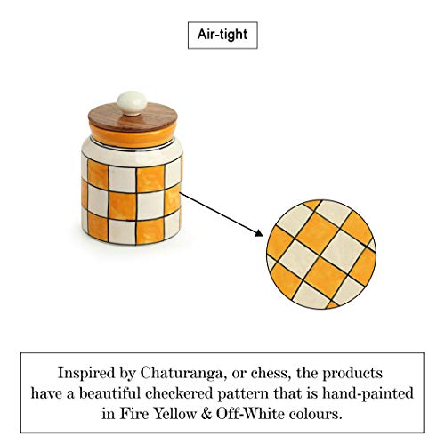 Image 4 of ExclusiveLane Shatranj Check Airtight Ceramic Jars for Kitchen Storage Set of 2 410 ml