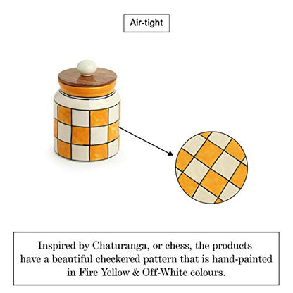 Image 4 of ExclusiveLane Shatranj Check Airtight Ceramic Jars for Kitchen Storage Set of 2 410 ml