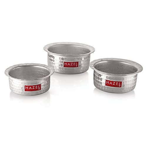 Image 5 of HAZEL Aluminium Hammered Tope Set with Lid Patila Set of 3 (1L, 1.4L & 1.8L)